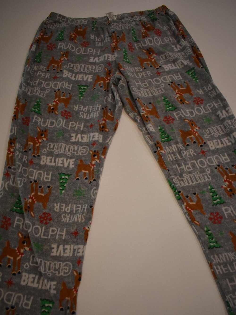 XL Rudolph Red Nosed Reindeer Christmas Fleece Pajama Pants Gray Holiday PJs